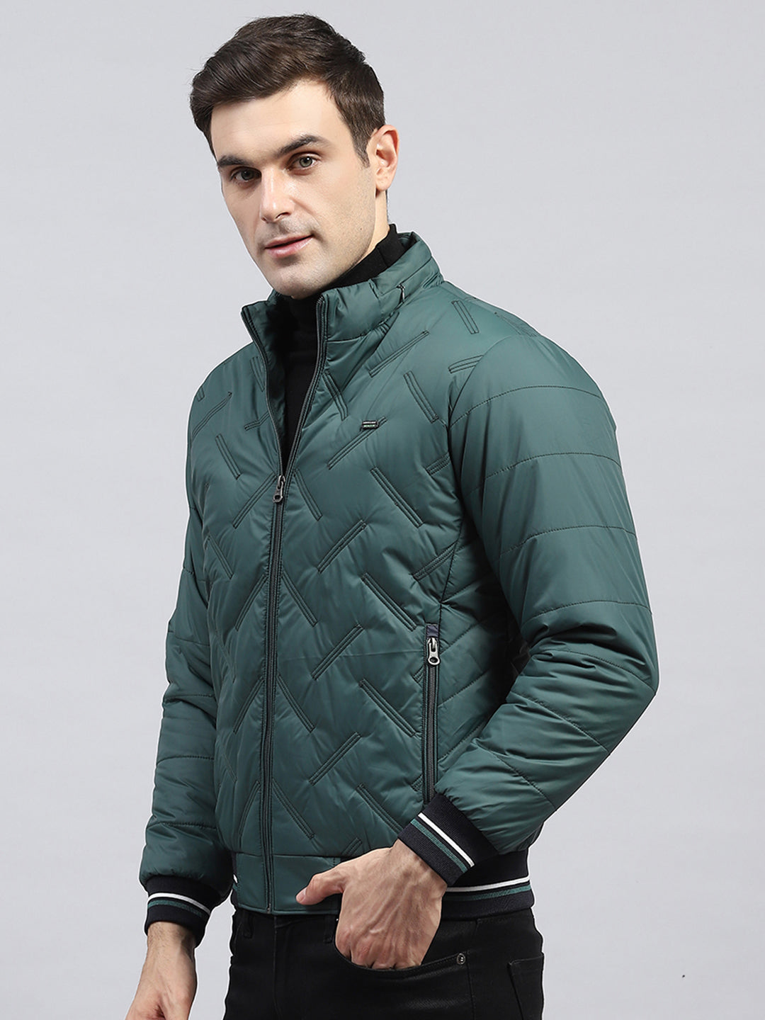 Men Green Solid Detachable Hood Full Sleeve Jacket