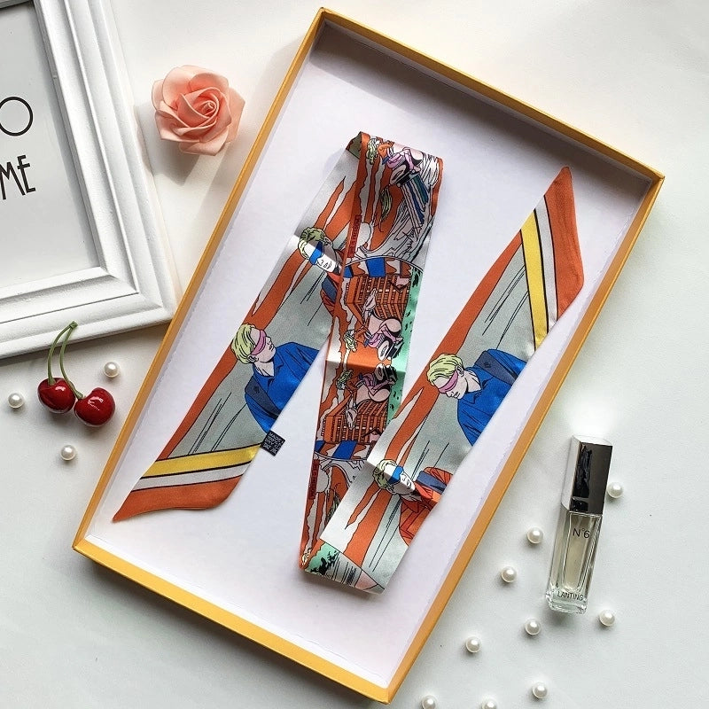 Women's Minimalist Classic Style Color Block Satin Printing Silk Scarf