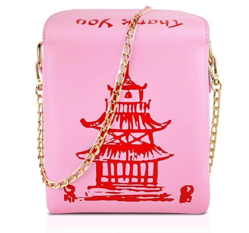 Fashion Simple Pu Chain Messenger Bag Personality Red Iron Tower Printing Shoulder Bag