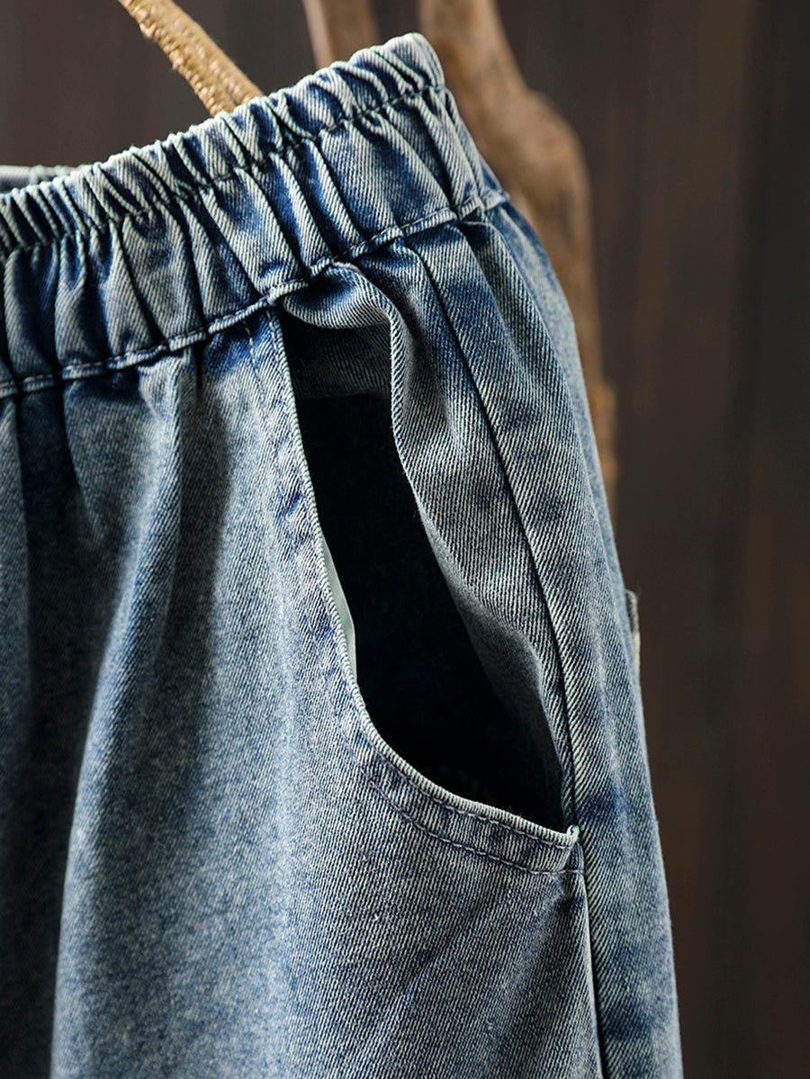 Women Summer Cartoon Patchwork Denim Harem Pants