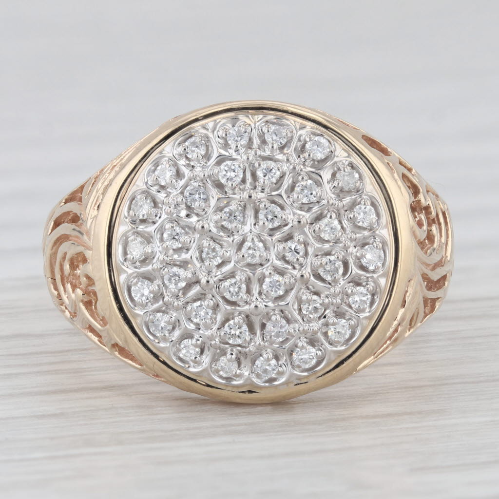 0.37ctw Diamond Cluster Ring 10k Yellow White Gold Openwork Size 12.5 Men's
