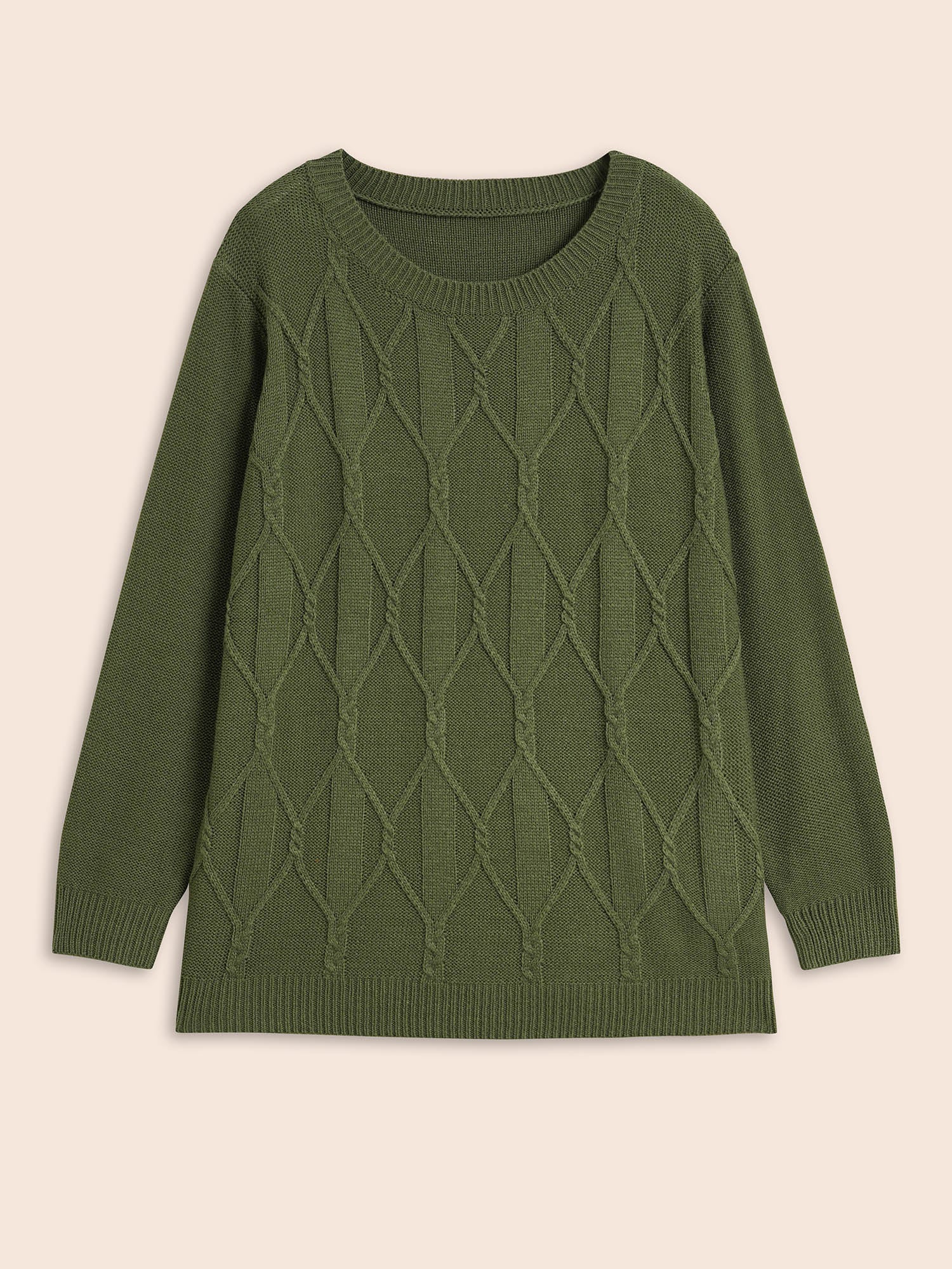 Plain Cable Knit Round Neck Pullover