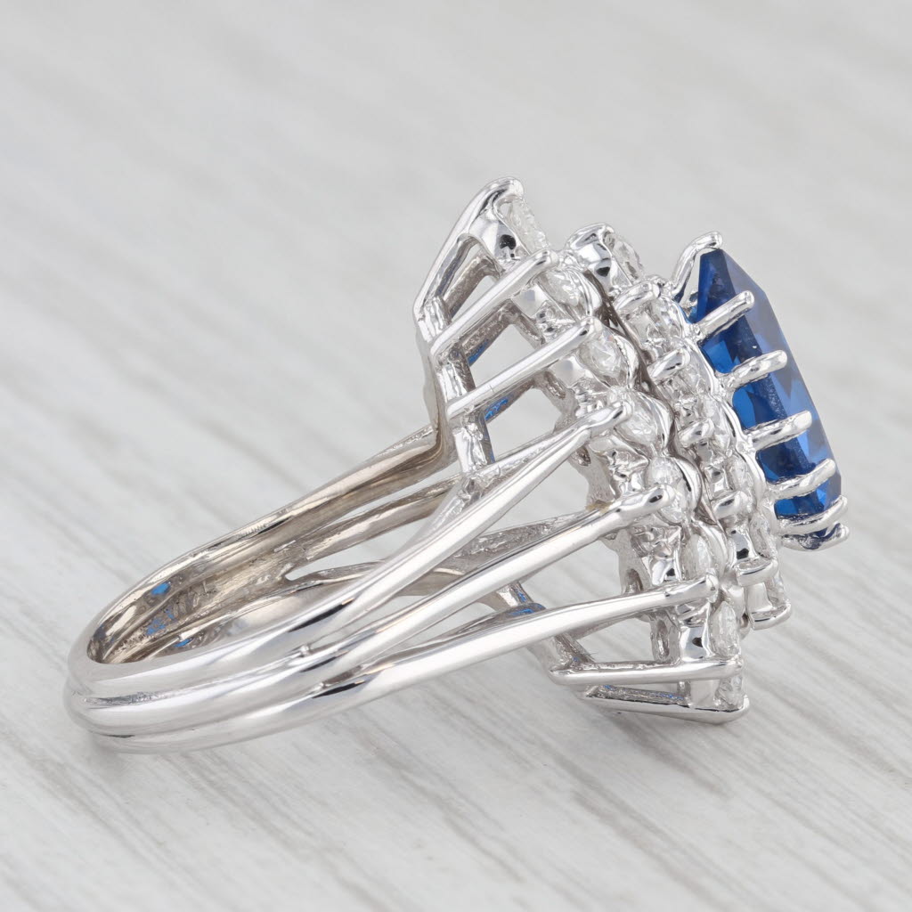 4.04ctw Diamond Lab Created Spinel Pear 14K White Gold Cocktail Ring Sz 5.75