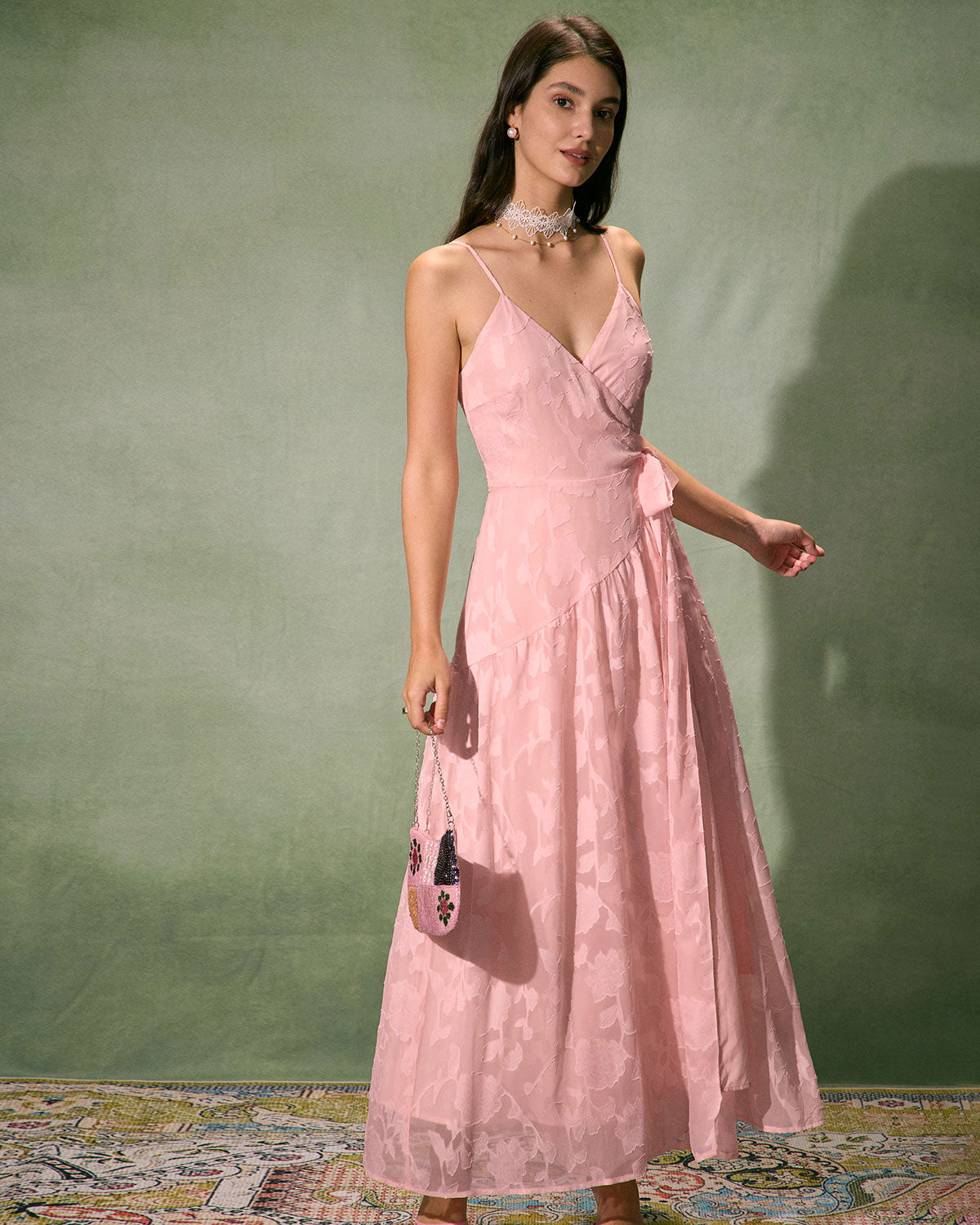 The Pink Jacquard Wrap Maxi Dress