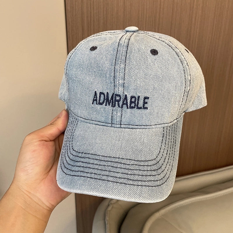 Korean-style Spring And Summer Denim Baseball Cap Women's Washable Old Letter Hat Men's Trendy Sunscreen Cap