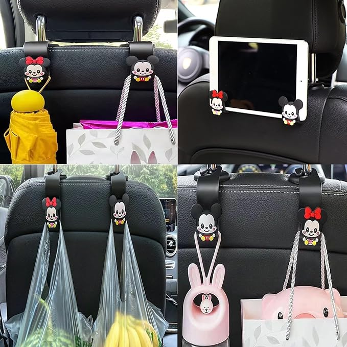 (Pack of 4) Universal Car Backseat Headrest Hangers with Creative Cartoon Seat Holder Organizer for Purses Bags etc