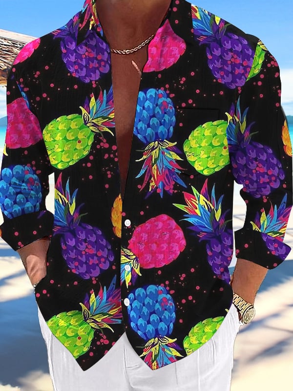 Men's Casual Hawaiian Pineapple Print Lapel Shirt