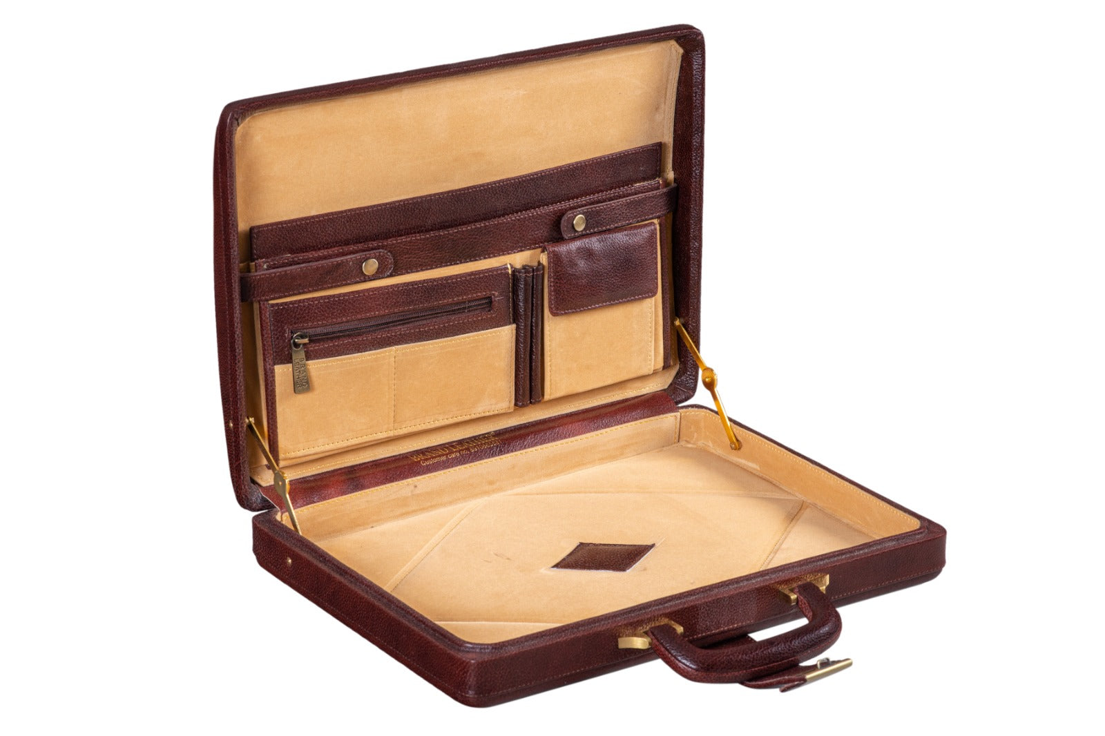 Leather Executive Men's Leather Attache Briefcase. Brown