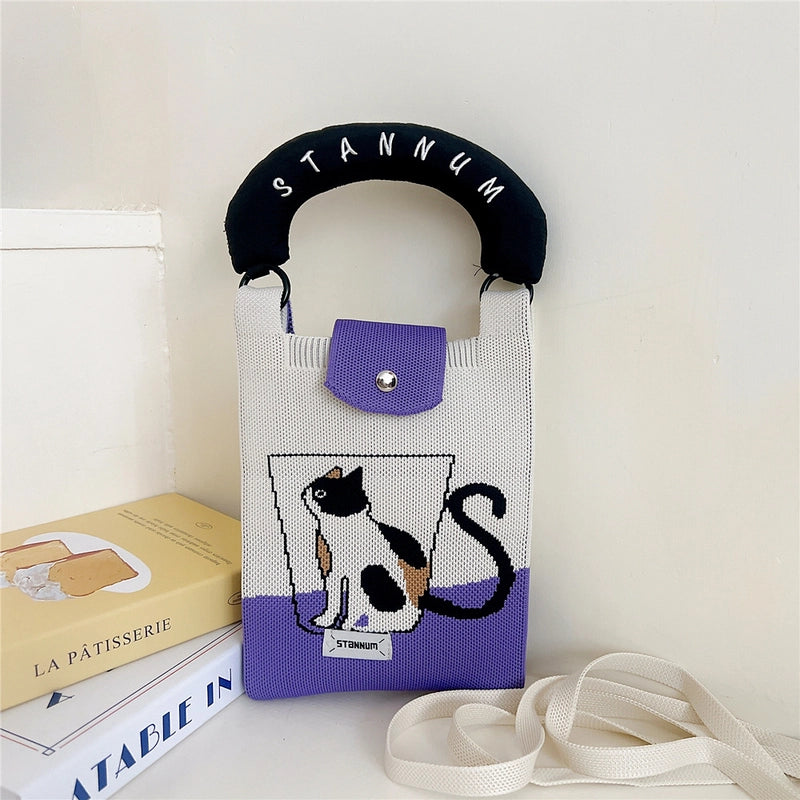 Women's Small Polyester Letter Cat Bow Knot Elegant Bucket Buckle Crossbody Bag
