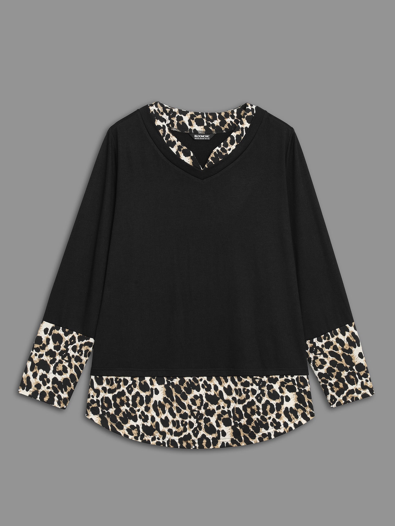 Contrast Patchwork Leopard Stretchy T-shirt