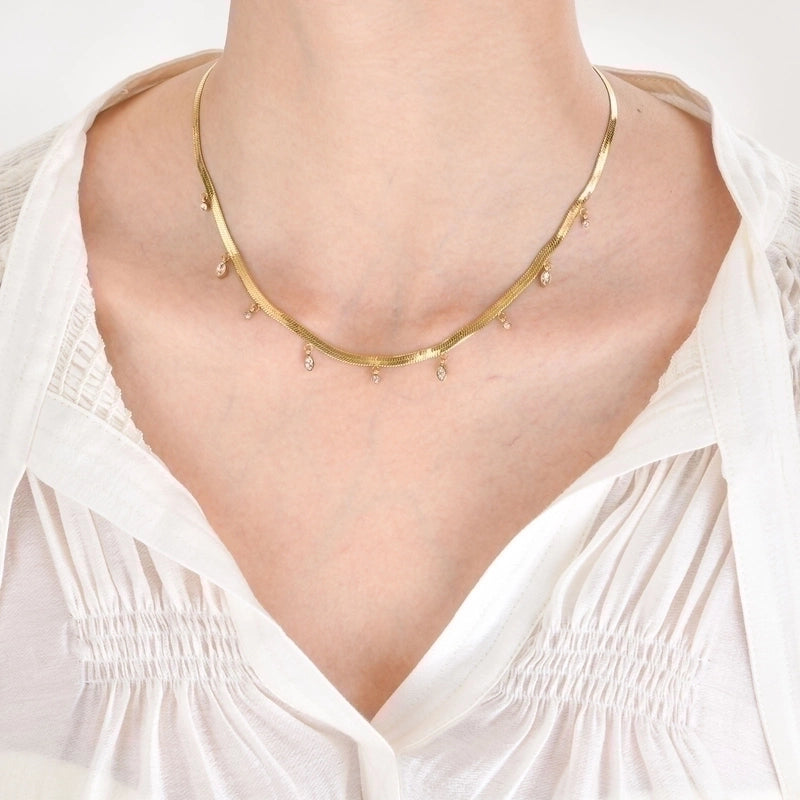 201 Stainless Steel Fairy Style Minimalist Plating Inlay Triangle Square Water Droplets Zircon Necklace