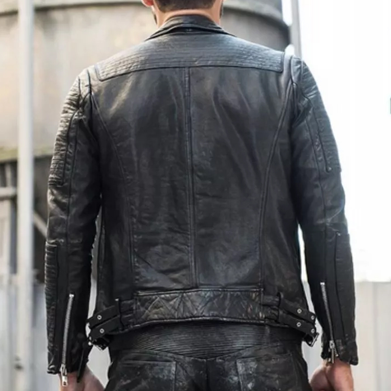 Men's Black Leather Zip-Up Motorcycle Jacket