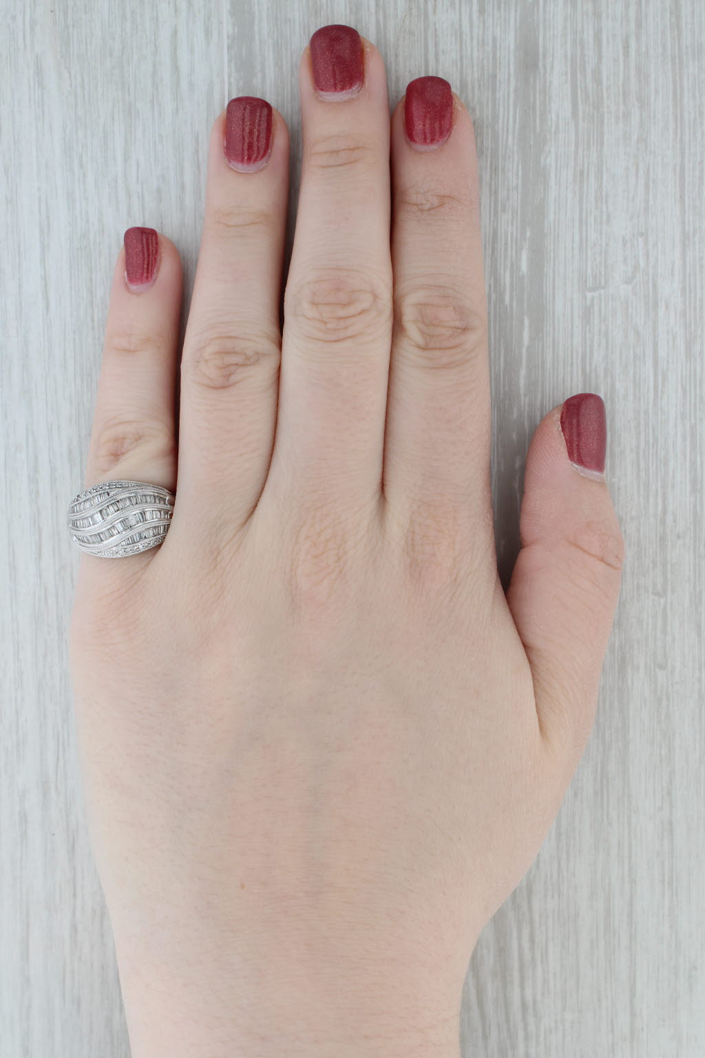 1.56ctw Diamond Curved Channel Set Ring 14k White Gold Size 7.25