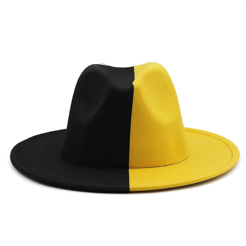 Yin And Yang Color Matching Woolen Felt Hat Autumn And Winter Party Fashion Flat-brimmed Jazz Hat