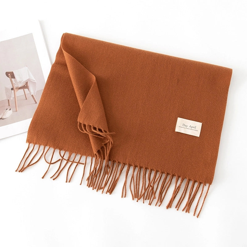Women's Basic Solid Color Imitation Cashmere Tassel Scarf