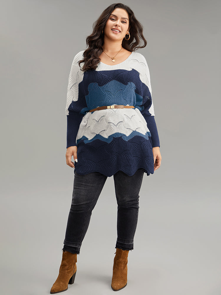 Contrast Cut Out Batwing Sleeve Pullover