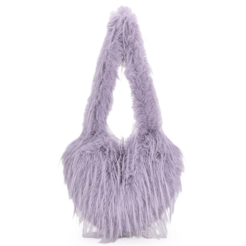 Women's Plush Heart Shape Solid Color Basic Classic Style Heart-shaped Magnetic Buckle Shoulder Bag