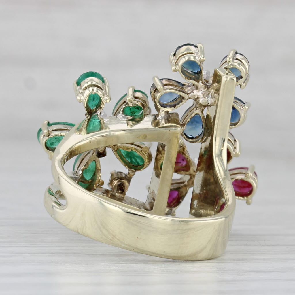 3.09ctw Gemstone Flower Ring 14k Gold Emerald Ruby Sapphire Diamond Size 6.5