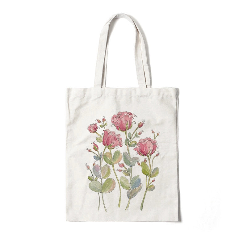 Women's Medium Canvas Flower Basic Classic Style Square Open Canvas Bag