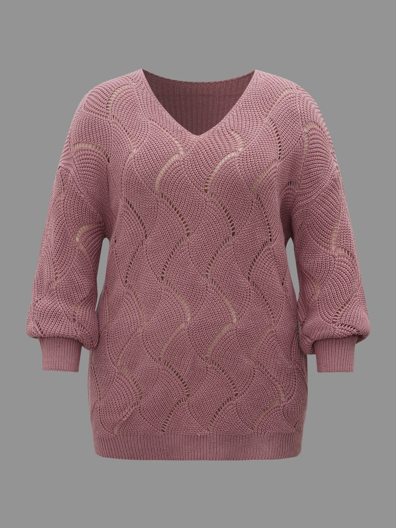 V Neck Cut-Out Pattern Textured Pullover
