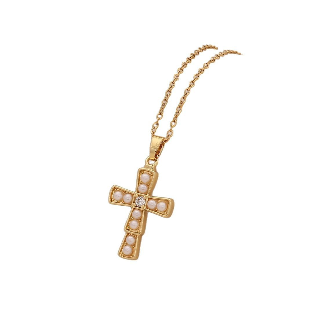 Pearl Cross Pendant Necklace Personalized Stainless Steel Clavicle Chain Trendy Necklace N1527