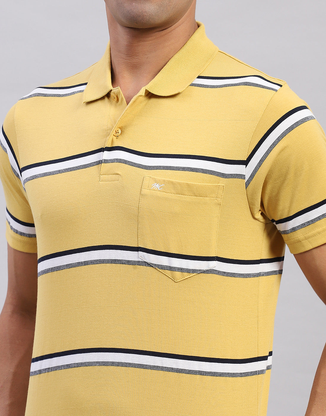 Men Yellow Stripe Polo Collar Half Sleeve T-Shirt