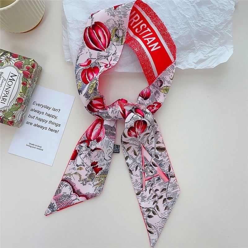 Women's Lady Flower Satin Printing Silk Scarf