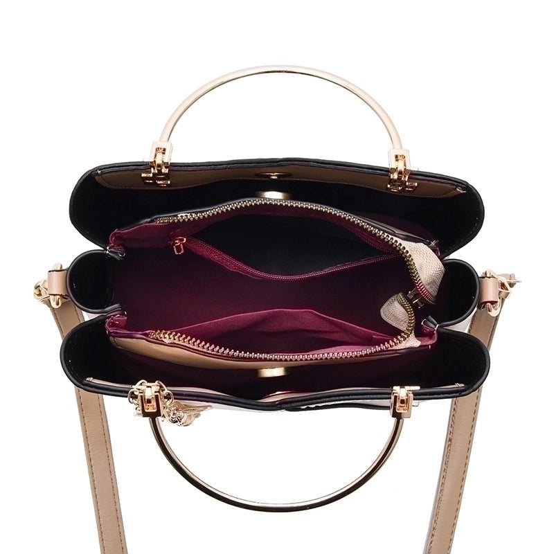 Women's Medium Autumn&winter Pu Leather Color Block Business Ornament Square Zipper Buckle Handbag