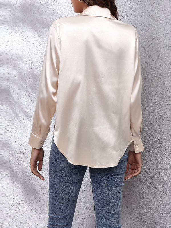 Long Sleeves Loose Solid Color Lapel Blouses&Shirts Tops