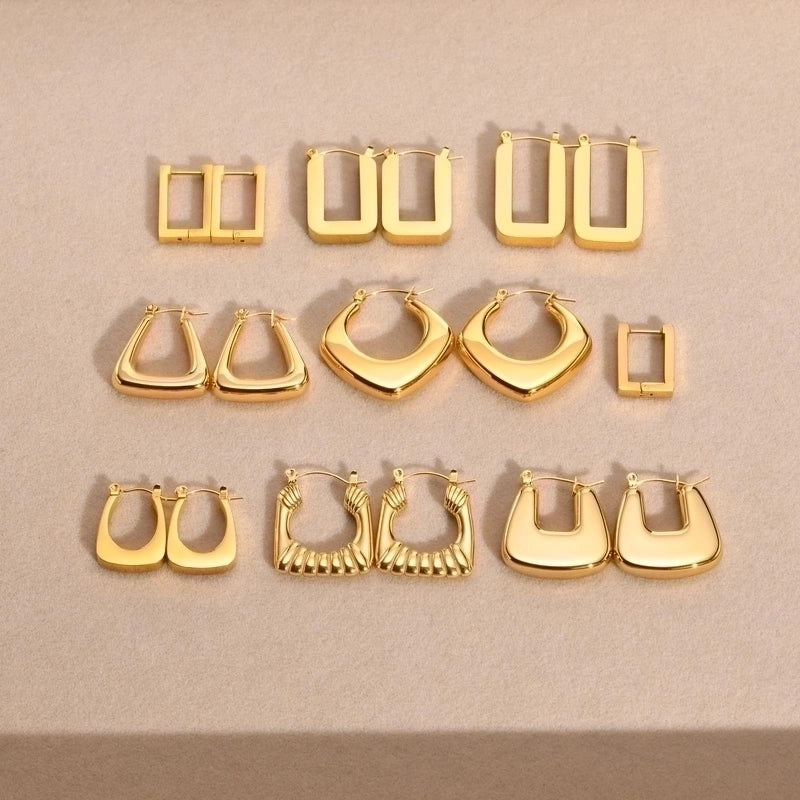 1 Pair Minimalist Solid Color Plating 201 Stainless Steel 18K Gold Plated Earrings