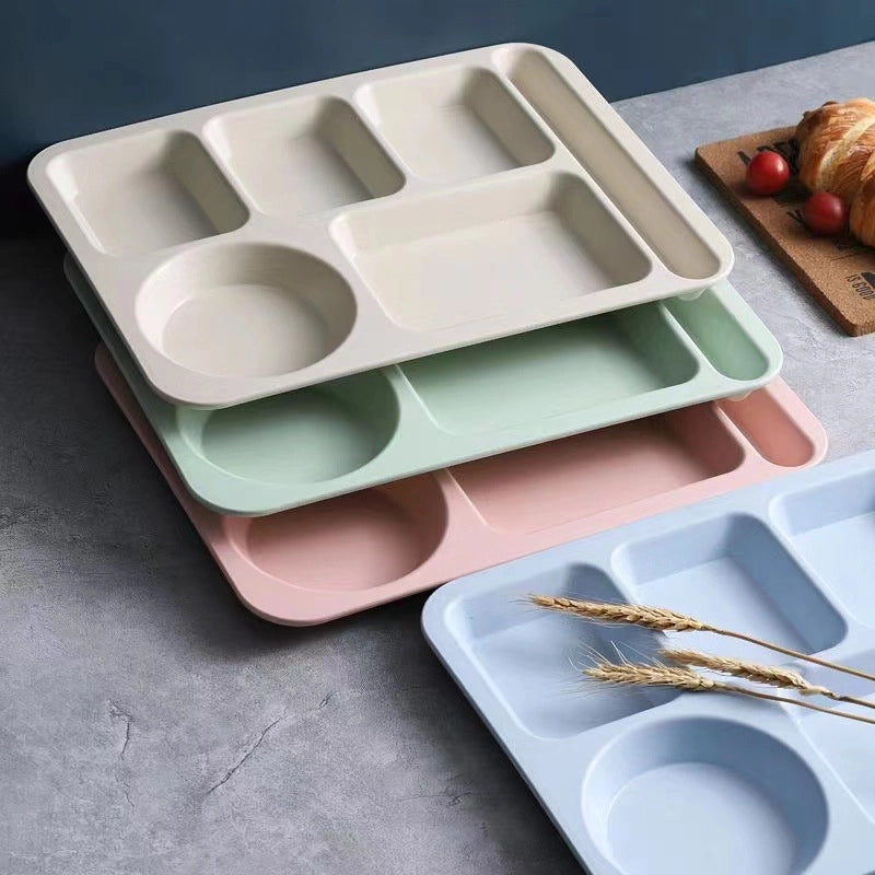 Creative Wheat Straw Dinner Plate Set Household Adult And Student's Split Fast Food Plate Thickened Canteen Rice Plate Bowl Cup And Saucer