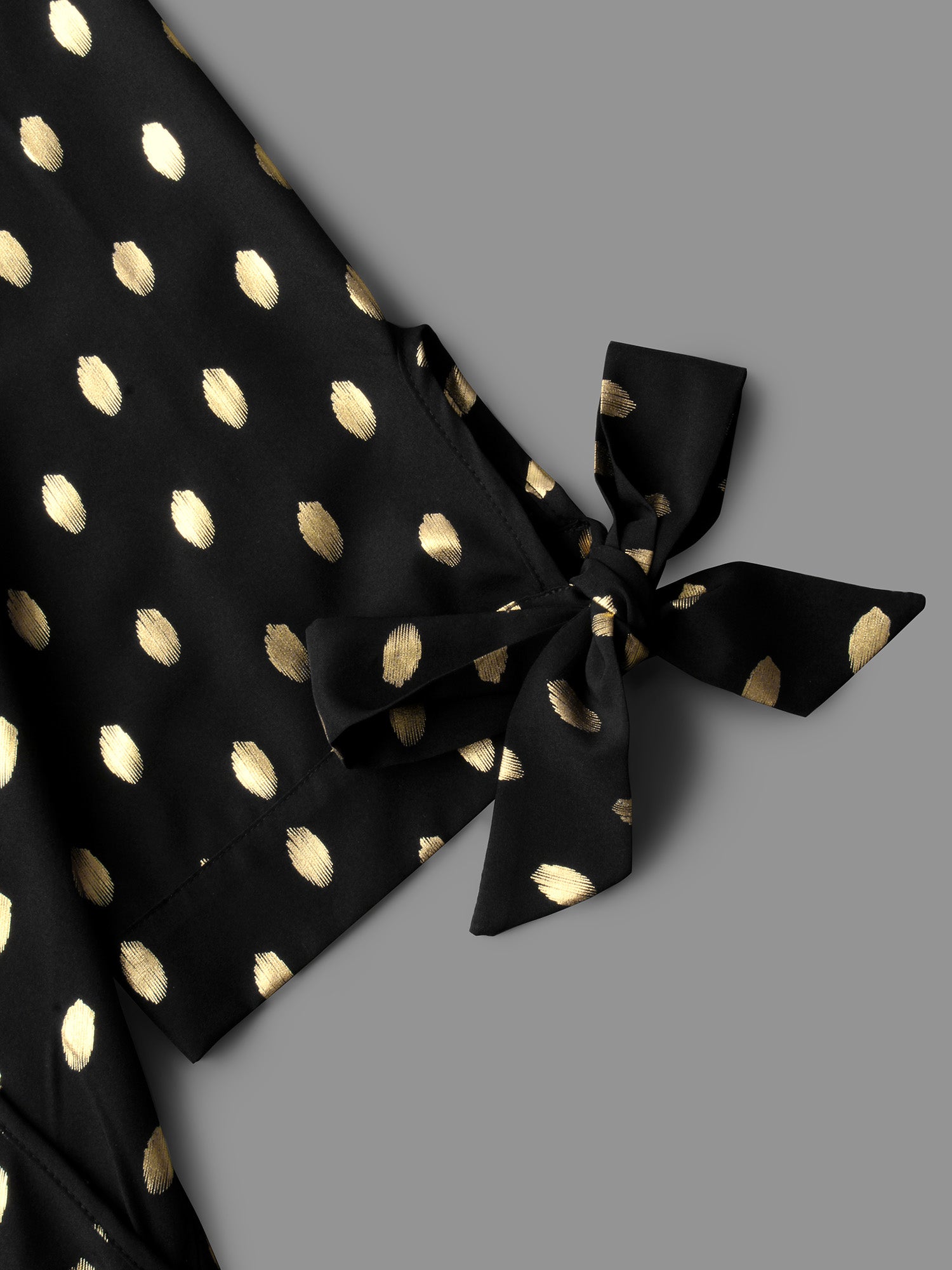 Glitter Overlap Collar Tie Knot Blouse