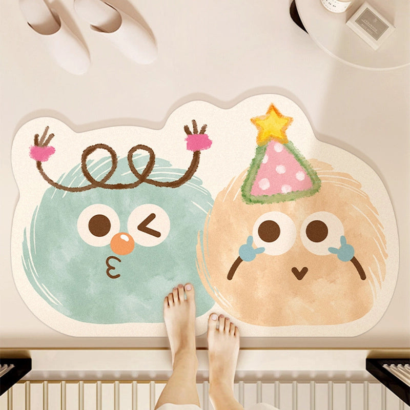 Cartoon Bathroom Mat Absorbent Dirt Resistant Fun Bathroom Door Quick-drying Diatom Mud Mat Toilet Anti-slip Mat