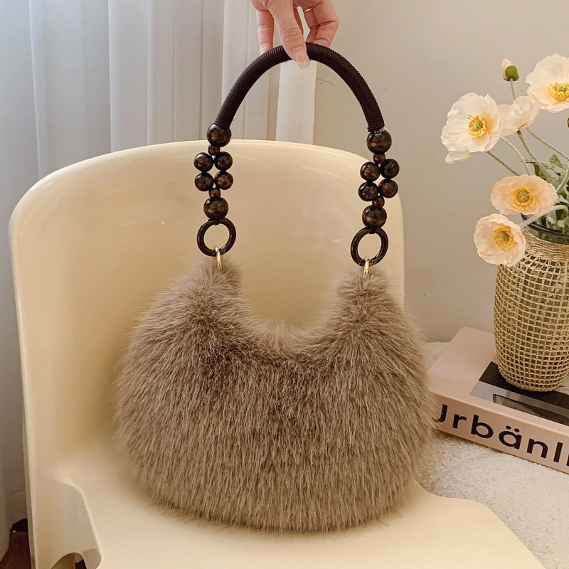 Women's Medium Plush Solid Color Classic Style Streetwear Pillow Shape Zipper Underarm Bag