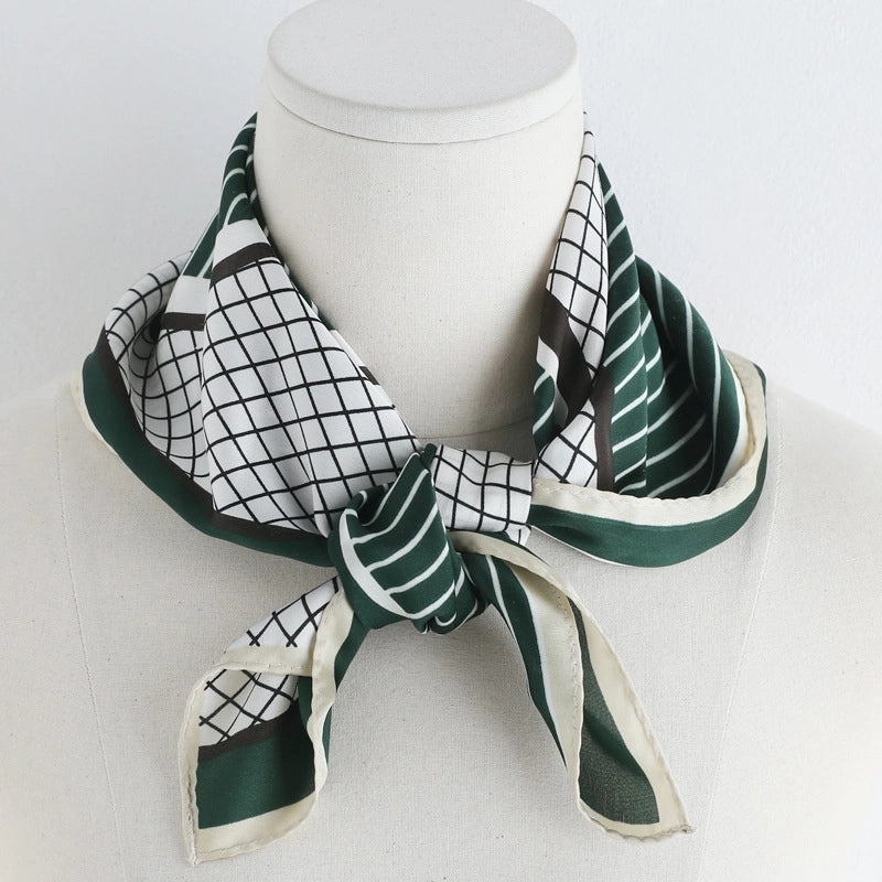 Women's Minimalist Plaid Satin Printing Silk Scarf