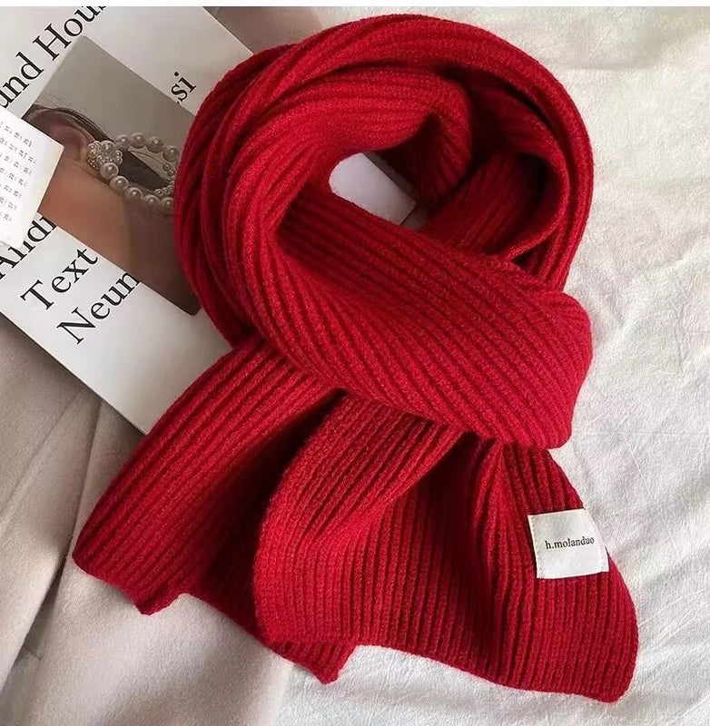 Solid Color Knitted Scarf Women's Autumn And Winter  Student Wool Warm Thickened Scarf Couple Trendy Men Couple