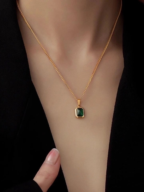 Copper Minimalist Inlay Round Zircon Solitaire Necklace