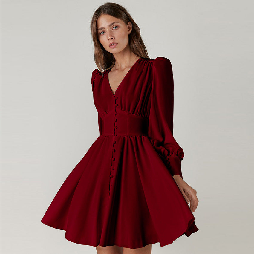 Long Sleeve V-neck Empire Waist A-line Dress( clearance sale