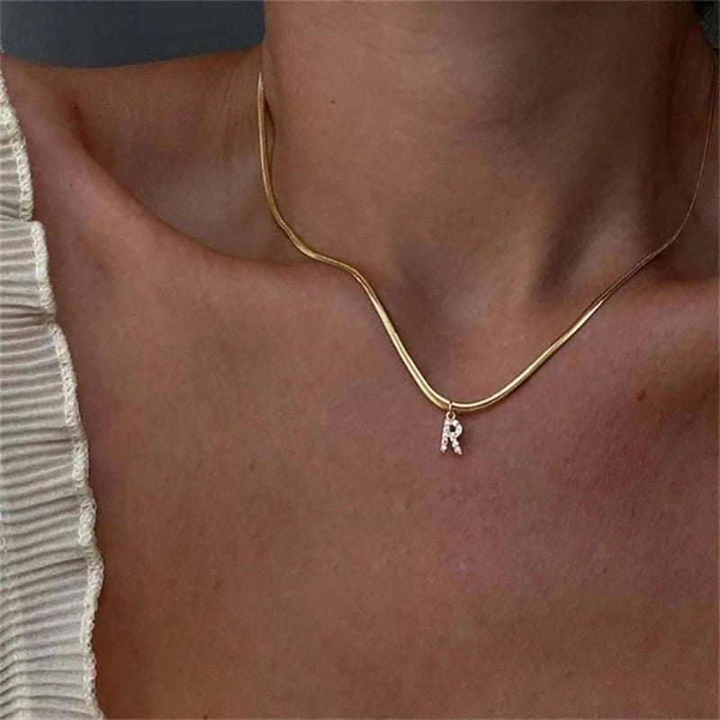 Minimalist Classic Style Letter Copper Inlay Zircon Pendant Necklace