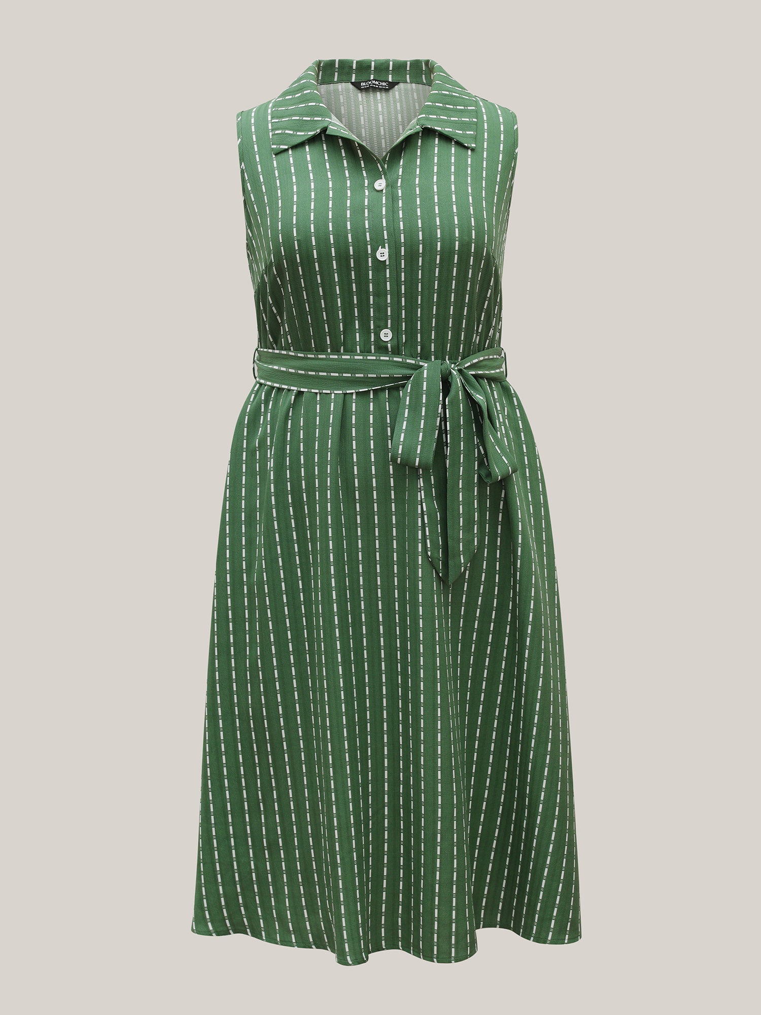 Breezy Stripes Belted Pockets Midi Dress