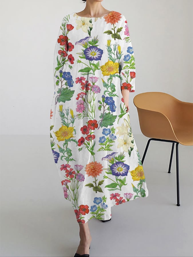 Women's Art Floral Design Casual Loose Dress