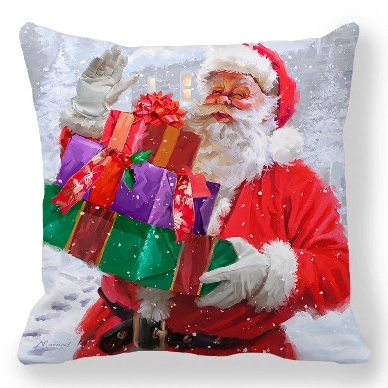Christmas Pastoral Santa Claus Elk Cotton Pillow Cases Couch & Sofa Decor