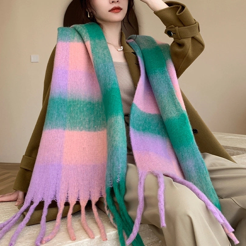 Popular Spring And Winter AC Scarf Warm Thickened Color Plaid Scarf Scarf Shawl Fashionable Western Style Outer Wear