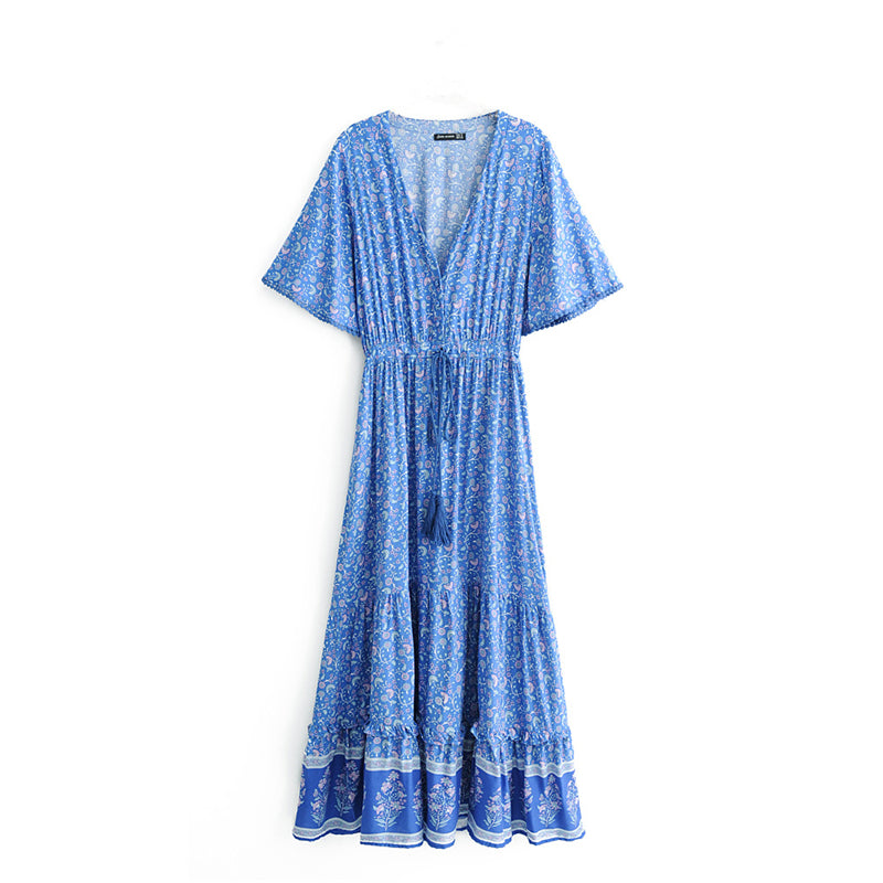 Boho Dress for Women|Bohemian Dress|Midi Boho Dress| V-neck  Rayon Cotton Bohemian DressesTassel Summer Boho Maxi Dress|Wedding Guest Dress