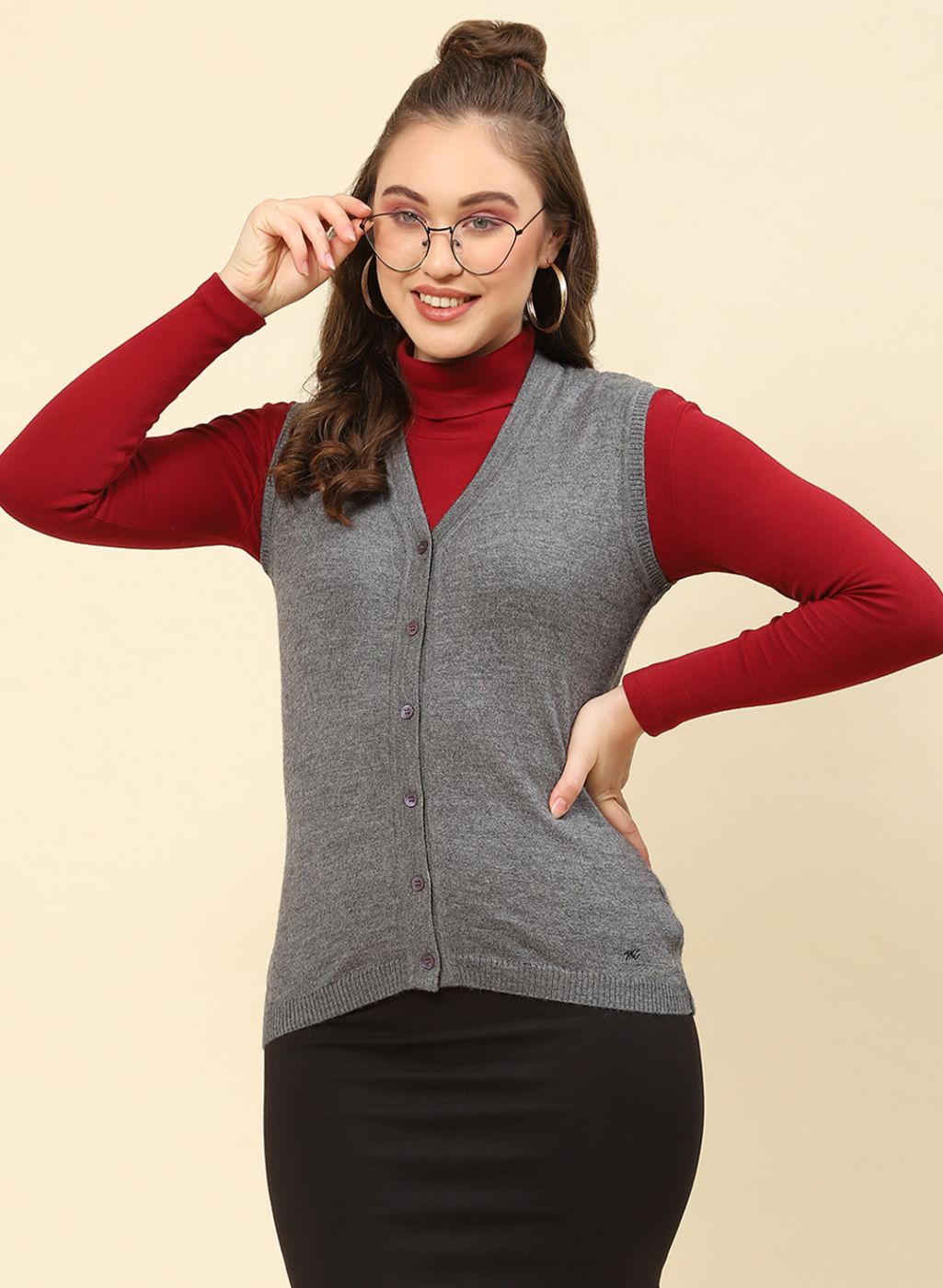 Women Grey Solid Modal Nylone Cardigan