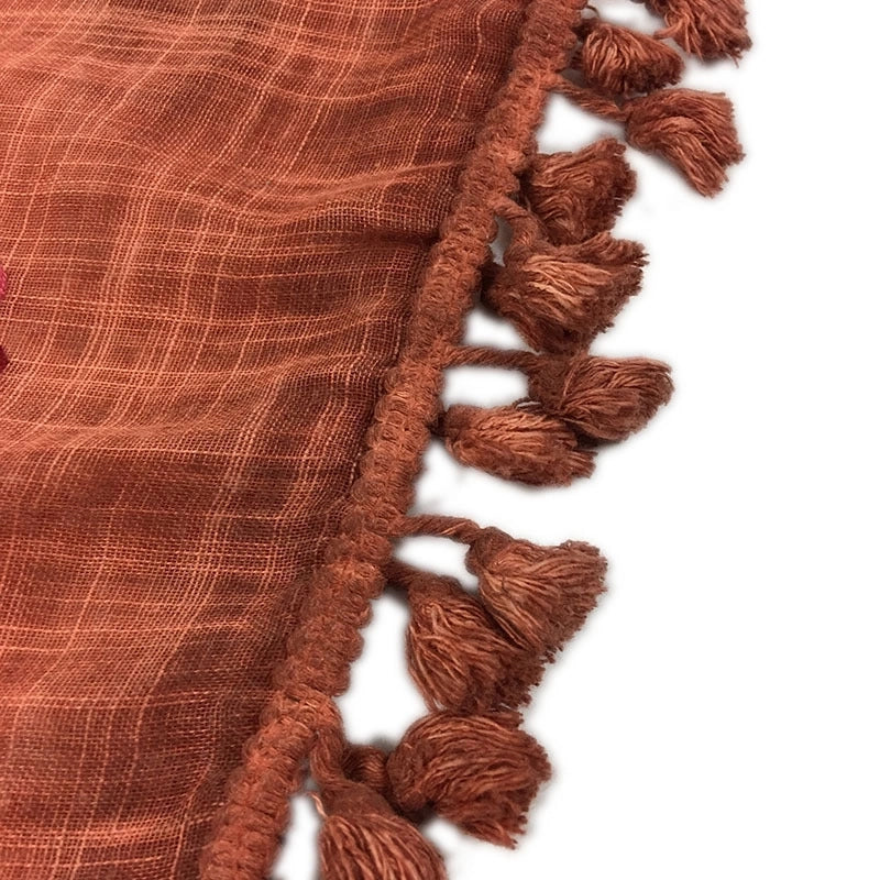 Women's Minimalist Leaves Solid Color Flower Cotton And Linen Embroidery Tassel Scarf Shawl