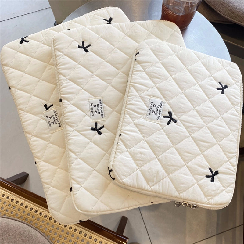 Women's Medium Nylon Bow Knot Cute Square Zipper Laptop Bag