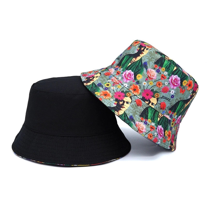 Women's Hawaiian Vacation Human Animal Coconut Tree Printing Painted Wide Eaves Bucket Hat