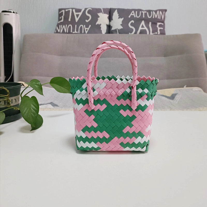 Women's Mini PVC Multicolor Elegant Streetwear Weave Oval Open Handbag