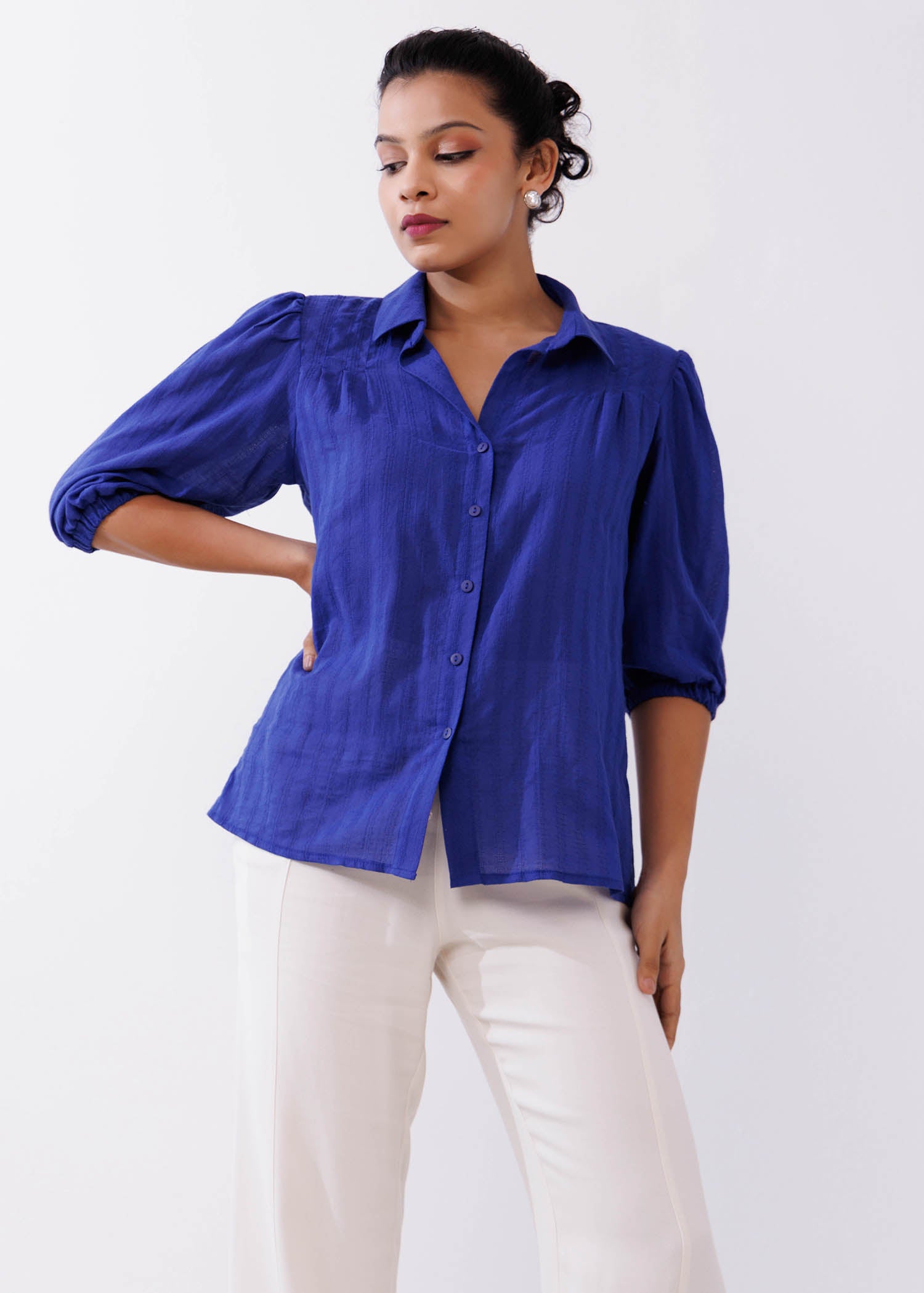 Pleat Detailed Blouse With Shirt Collar